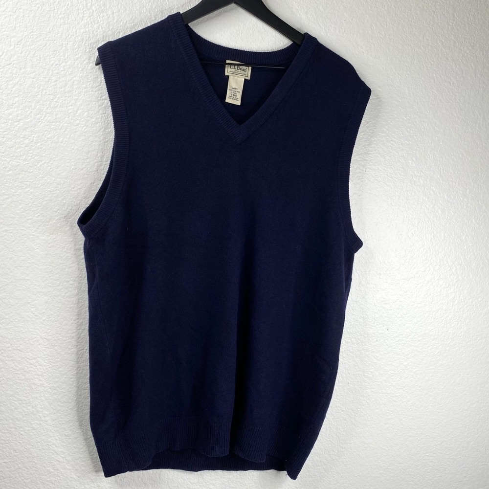 LL Bean Men's Lambs' Wool Sweater Vest Blue Sz L Tall Preppy Academia Outdoors